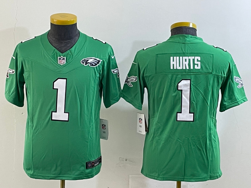 Youth 2025 Philadelphia Eagles #1 Hurts green Nike NFL jersey style 3